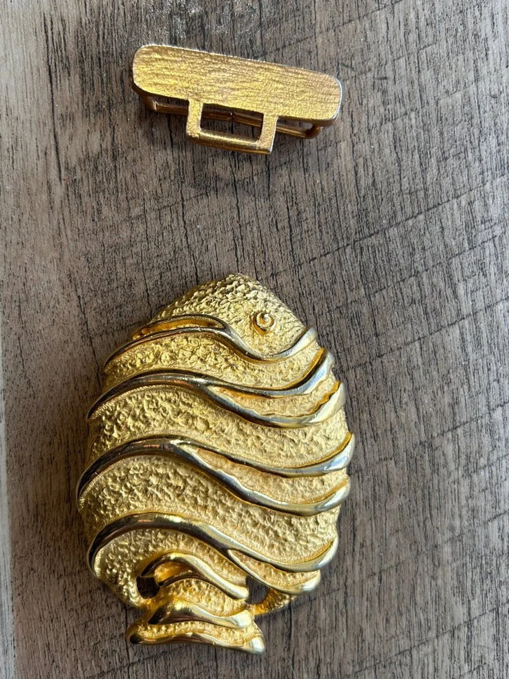 Vintage Paquette Gold-Tone Fish Belt Buckle Textured Statement 80s